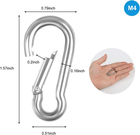 10 PCS Stainless Steel Carabiner Clip Spring-Snap Hook - Lotsun M4 1.57 Inch Heavy Duty Carabiner Clips