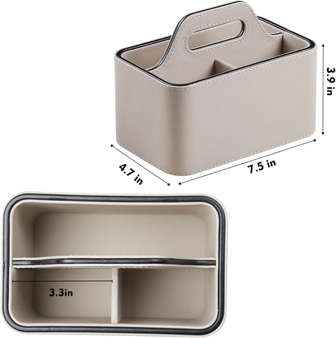 Caddy Organizer with Handle, PU Leather Remote Control Holder Desk Caddy, Portable Makeup Remote Organizer for Table