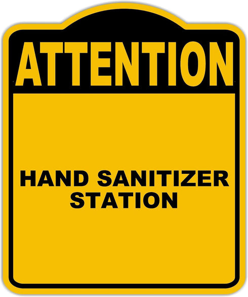 HAND SANITIZER STATION Attention Yellow Black Aluminum Composite Sign 8.5 x 10