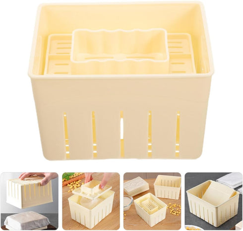 Set Tofu Presser Mold with Cloth and Pressing Box, DIY Homemade Soybean Curd Maker Tool for Kitchen Cooking and Cheese