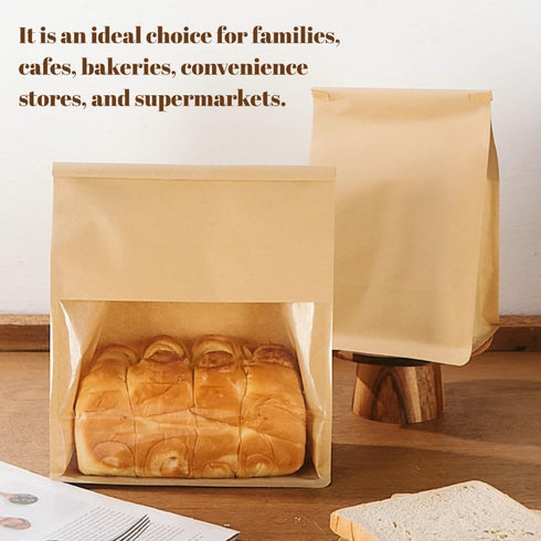 Packaging 50 Pack, 8.7x4.3x11 Inches, PAICUIKE Bread Bags Large Bakery Bag with Window Bags Tin Tie Tab Lock