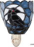 L12022 Bieye Tiffany Style Stained Glass Raven Plug-in Night Light Gothic Crow and Full Moon Design Bedside Wall Lamp