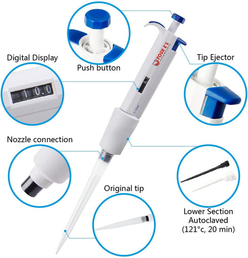 FOUR E'S SCIENTIFIC 2-10 ML High Accurate Micropipette, Single-Channel Adjustable Variable Volume Pipettor