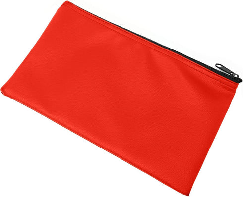 Money Bank Deposit Bag with Zipper, 11x6 inch, Red, Durable Leatherette Wallet Pouch with Framed ID Window