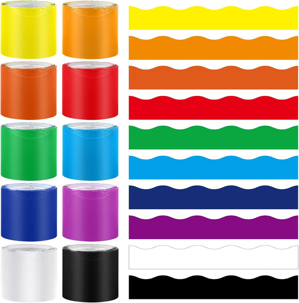 Wiooffen 10 Rolls 262ft Colorful Border for Bulletin Board, Scalloped Trim Classroom Decoration Back to School Supplies