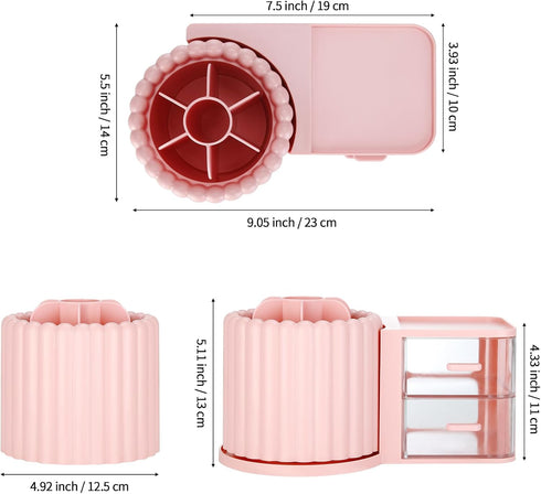 LETURE Rotating Office Desk Organizers with 2 Drawer, Pencil Pen Marker Holder for Desktop Storage Organizers and
