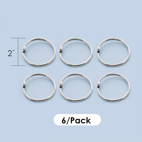 BAZIC Loose Leaf Binder Ring 2", Nickel Plated Steel Metal Ring for Flash Cards, 6/Pack