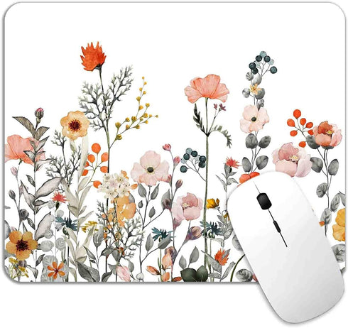 Garden Blooming Flowers Mouse Pad, Colourful Wildflowers Floral Mouse Mat with Waterproof Anti Slip Rubber Mousepad