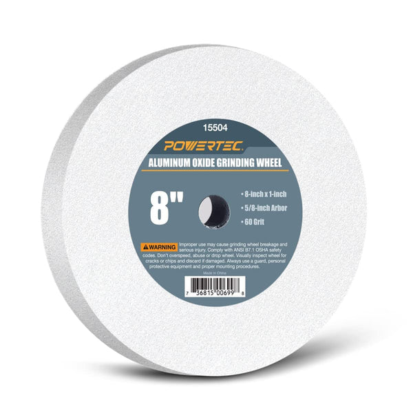POWERTEC 15504 8 Inch x 1 Inch Grinding Wheels, 60 Grit White Aluminum Oxide Bench Grinder Wheel