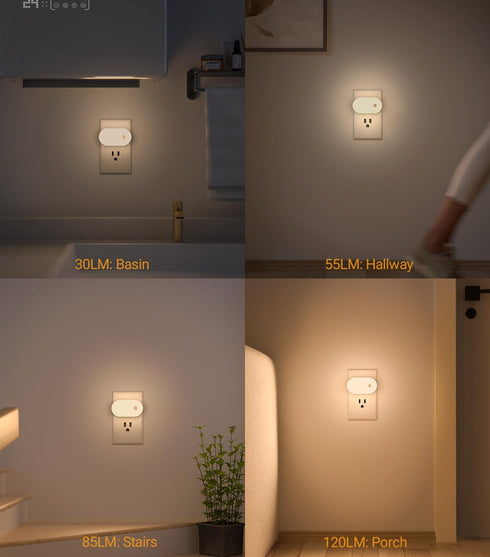 120LM 2 Pack Lyridz Plug in Night Light with Motion Sensor, Superior Bright Smart Mini LED Nightlight, Warm White