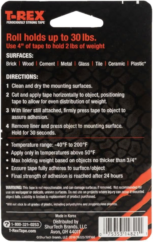 T-Rex Waterproof Mounting Tape, Clear, 285338