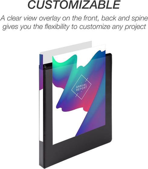 Samsill Economy 0.5 Inch 3 Ring Binder, Customizable Clear View, Black, 12 Pack, Made in USA
