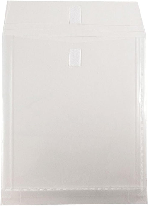 JAM PAPER Plastic Expansion Envelopes with Hook & Loop Closure - Clear - Letter Open End - 9 3/4 x 11 3/4 with 1 Inch