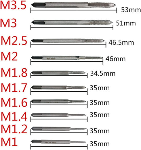 10PCS Micro Taps Bit Hand Screw Thread Taps M1 to M3.5 Tool Set