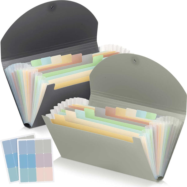 Harloon 2 Pack 13 Pockets Expanding File Folder with Cover and Labels, Mini Organizer for Office and Home