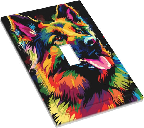 Ntyfur (7) 1 3X5 Colorful German Shepherd Dog Wall Plate Gang Toggle Light Switch Cover Single Toggle Faceplate Decor
