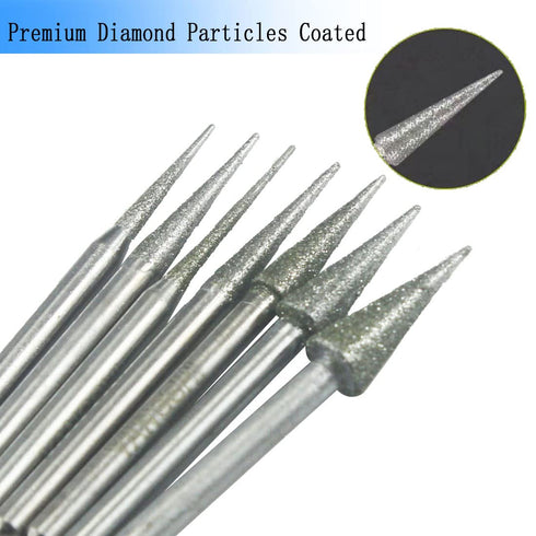 Luo ke 7 Pcs Diamond Burr Sets,1/8'' Shank Long Cone Shape Diamond Mounted Grinding Bits for Dremel Rotary Tool,Hand Drill (D Type)