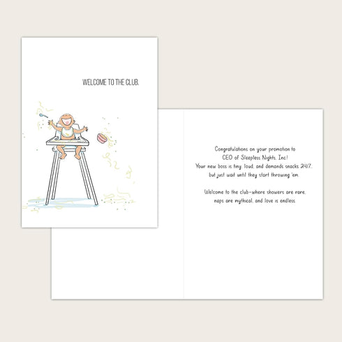 5x7 Gooji Baby Shower Card - Funny Highchair Greeting for New Parents - Perfect with Baby Shower Wrapping Paper