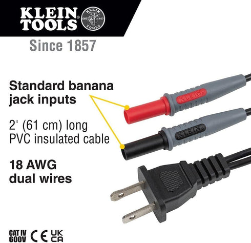 Klein Tools 69357 AC Outlet Plug to Banana Plug, for use with Klein Tools Cat. No. ET450 or any Meter with Banana-Type Connectors by Klein Tools