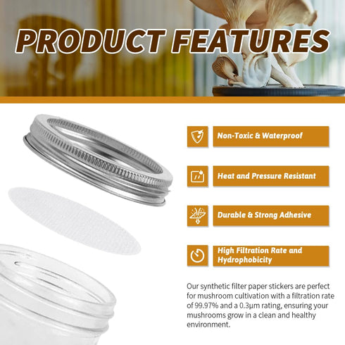 Synthetic Filter Paper Stickers, 58 mm PTFE Filter Disc, 0.3 µm Filter Paper for Mushroom Cultivation