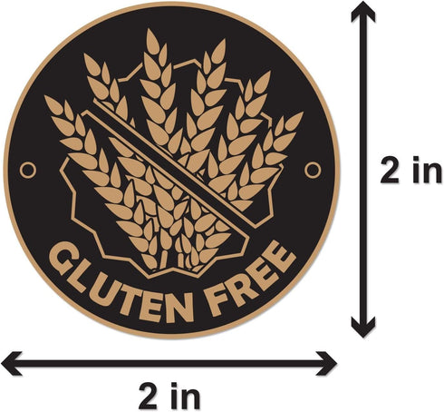 Gluten Free Stickers, 2 inch Round Golden Brown - 300 Labels, Self-Adhesive Allergen Warning for Wedding Meals