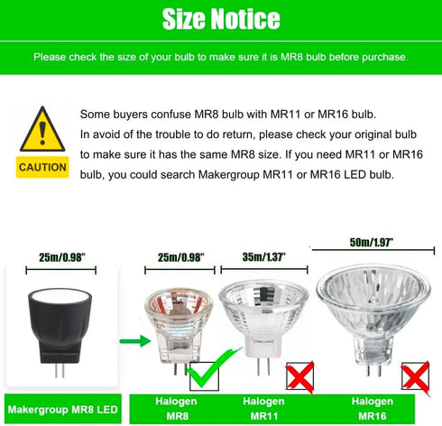 MR8 LED Bulbs 12V, MR8 LED Spotlights 10W 20W Halogen Lamp Replacement GU4.0 Base, Warm White Color 2700K for Outdoor Low Voltage Landscape Lighting (2-Pack) by Makergroup