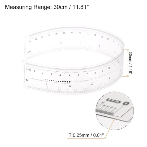 Film Flexible Ruler 12 Inch 0.1mm Scale PET Plastic Covered Thickened Folding Straight Ruler Calibration Soft Ruler Measuring Tool for Factory, Transparent