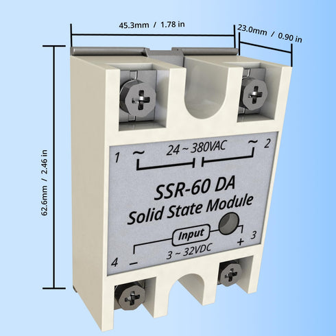 SSR-60DA 3PCS: Input 3-32V DC to Output 24-380V AC Single Phase Solid State Relay 60A