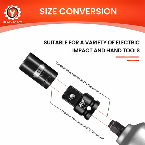 3/4 F to 1 M Impact Socket Adapter, Cr-Mo Steel, Square Drive Reducer for Impact Driver Wrench Exceeds ANSI Standards.