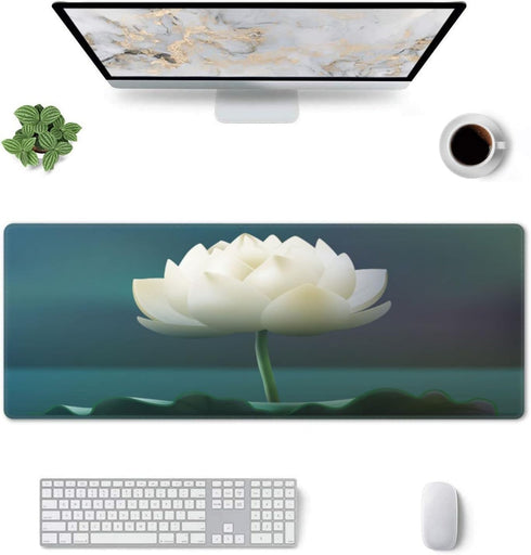 Large Mouse Pad XXL, White Lotus Flower Gaming Mouse Pad, Big Desk Mat with Stitched Edges Mousepad for Gaming Keyboard Computer Laptop Office, 31.5'' X12'' by SUFPMP