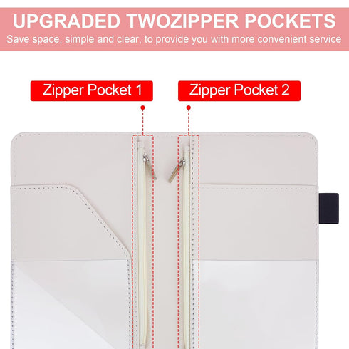 Server Book, Waitress Book, Leather Server Book Organizer with Double Zippered Pocket and Pen Holder, Cash Check Bill
