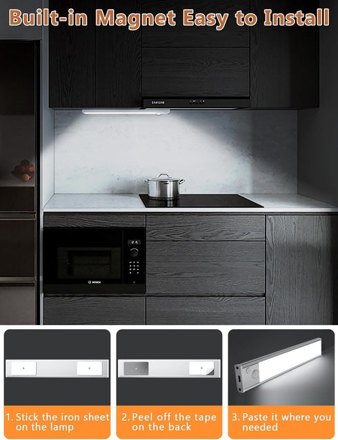 14 Inch Dimmable Closet Counter 3 Pack Under Cabinet Motion Sensor Lighting: Rechargeable Lights Indoor - Battery