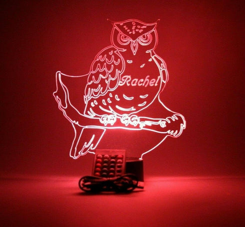 16 MIRROR MANIA Large Owl on Branch Light Up Night Owl Table Desk Lamp LED Personalized Free Engraved Custom Name