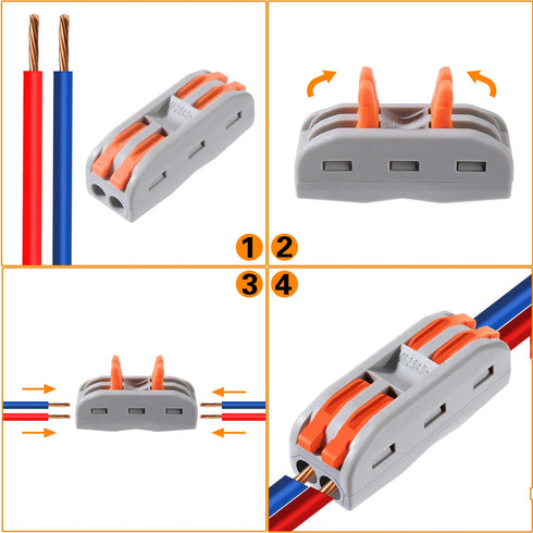 50pcs Conductor Compact Connectors Lever Wire Nut Electrical Connectors with Fixed Base for 2 Circuit Inline Splices