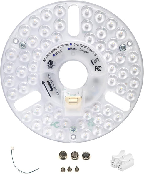 5" LED Ceiling Fan Light Retrofit Kit,18W,5CCT 3000K/3500K/4000K/5000K/6000K Adjustable,120VAC ETL Light Kit
