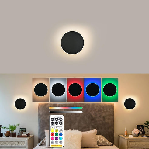 Wall Lights Battery Operated Wall Sconces,Black Rechargeable Solar Eclipse Style Wall Light