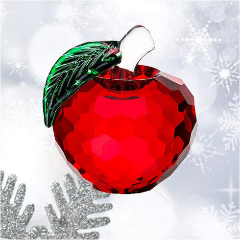 H&D Crystal Red Apple Paperweight, 40mm Art Glass Apple Collectible Figurines, Christmas Eve Gifts