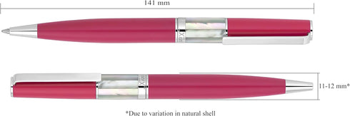 Xezo Speed Master Twist Action Medium Ballpoint Pen, Matte Cerise Fuchsia with White Mother of Pearl, Chrome Plated