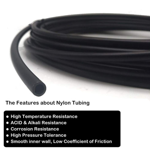 Beduan 6 mm OD Pneumatic Air Line Tubing, Black Nylon Hose for Fluid Transfer or Air Brake System, 32.8ft