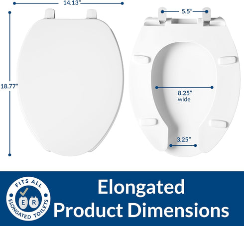 175 Commercial BEMIS Open Front Plastic Toilet Seat, Heavy Duty Industrial Seat with Lid, Elongated, White