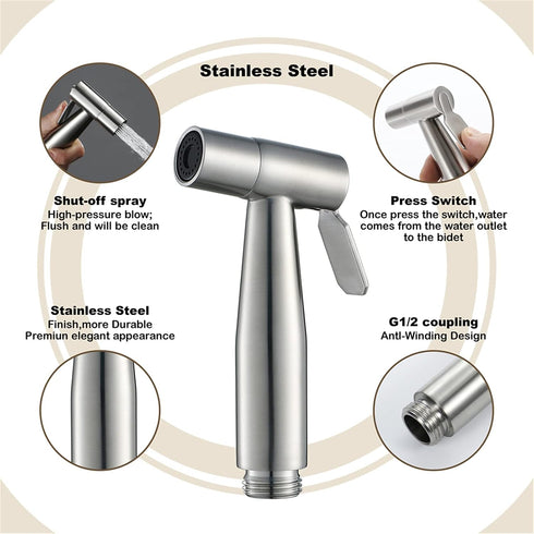 YHWKZCTTT Set Handheld ToiletSprayer, Wall Mounted Stainless Steel BrushedFaucet, Bathroom Cloth Diaper Sprayer