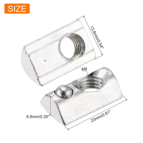 uxcell 30Pcs M8 T Spring Nut Fastener Carbon Steel Nickel Plated Half Round Roll in Spring T Slot Nut for t-Slot Aluminum Profile 3D Printer, CNC Router 4040 Series