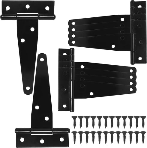 Rierdge 12 4 Inch Pcs T Strap Hinges, Black Heavy Duty Tee Hinge with Screws, Carbon Steel Strap Hinge for Barn Door