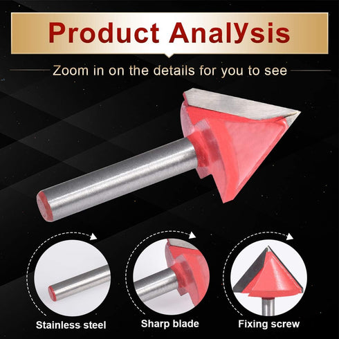 6mm (6mm 32mm 60 KATUR V Grooving Router Bit, Carbide Tipped V Shape Router Bit for CNC Engraving, End Mill Woodworking