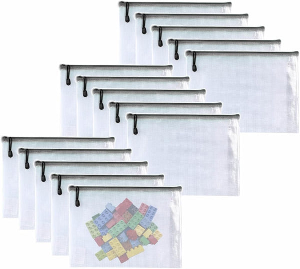 Oaimyy 16 PCS Mesh Zipper Pouch, 9"x 13" Big Size Plastic Zip File Folders for Office Supplies, Travel, Home Storage