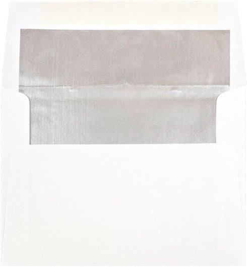 JAM PAPER A6 Foil Lined Invitation Envelopes - 4 3/4 x 6 1/2 - White with Silver Foil - 50/Pack