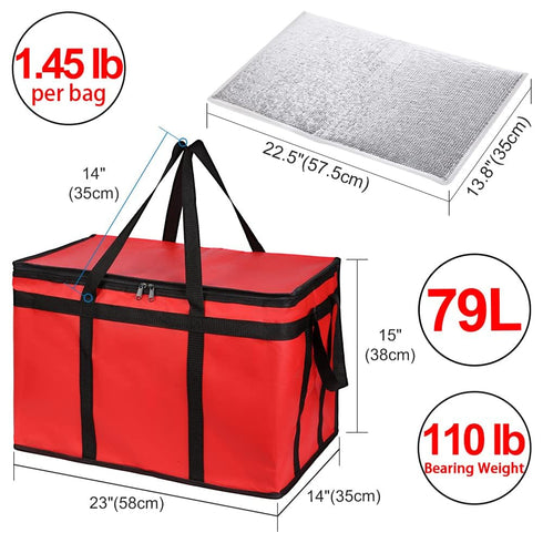 3-Pack CIVJET Insulated Food Delivery Bag with Hard Bottom, XXX-Large Insulated Reusable Grocery Cooler/Hot Bags, Tote