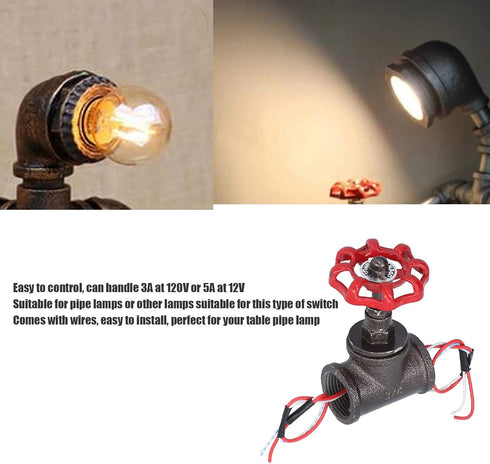 Retro Industrial 3/4in Stop Valve Rotating Light Switch, Unique Design for Table Pipe Lamp, Steampunk