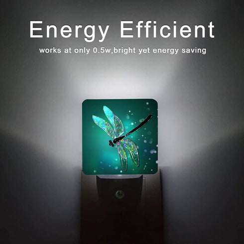 Oeaskly Gift,0.5W Dragonfly Night Light,Fantasy Green Dragonfly Plug-in Night Lights with Dusk-to-Dawn Sensor