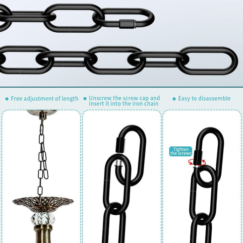 Quadafy 2 Pack 3 60 Feet Industrial Black Light Fixture Chain, Plant Hanging Chain, with Detachable Link, Maximum Load